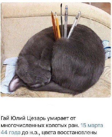 Гай Юлий Цезарь умирает от многочисленных колотых ран. 15 марта 44 года до цвета восстановлены