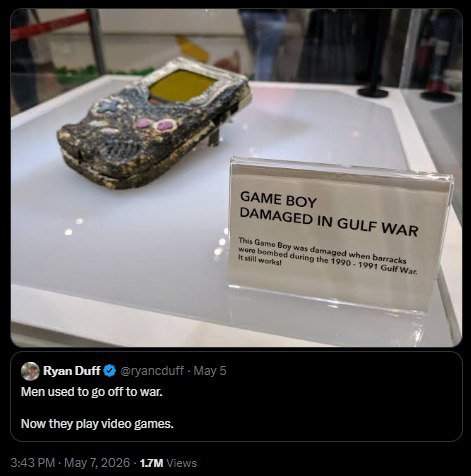 GAME Boy IN War Men used to off to war. Now they play video games.