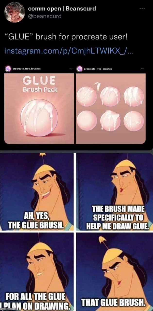 comm open Beanscurd brush for procreate user! GLUE Brush Pack ее eee THE BRUSH MADE YES, SPECIFICALLY ТО THE GLUE BRUSH. HELP ME DRAW GLUE FOR ALL THE GLUE ON DRAWING: THAT GLUE BRUSH