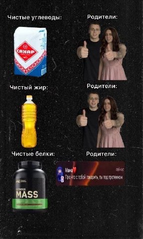 Чистые углеводы: Родители: Родители Чистый жир: Чистые белки Родители говорит, ты под протеином 4 ASS