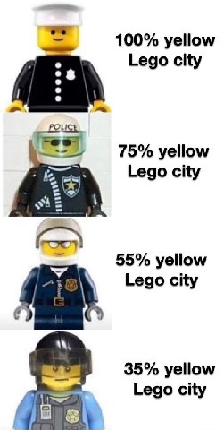 100% yellow 75% yellow A Lego city 55% yellow Lego city 35% yellow Lego city