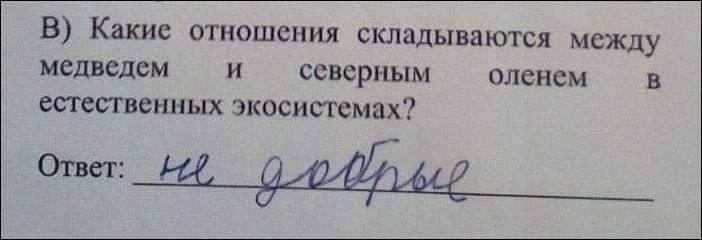 В) Какие отношения складываются между медведем И северным оленем В естественных экосистемах? Ответ: