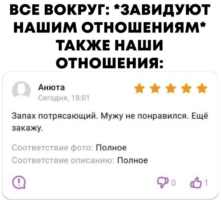 ВСЕ ВОКРУГ: НАШИМ ОТНОШЕНИЯМ* ТАКЖЕ НАШИ ОТНОШЕНИЯ: Анюта Запах потрясающий. Мужу не понравился. Ещё закажу. Полное Полное