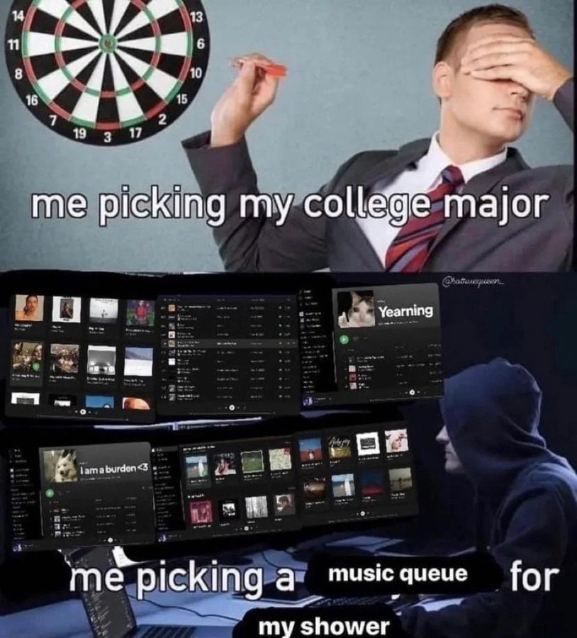 13 13 10 19 3 17 me picking my col major у Yearning 98 а music queue for my shower