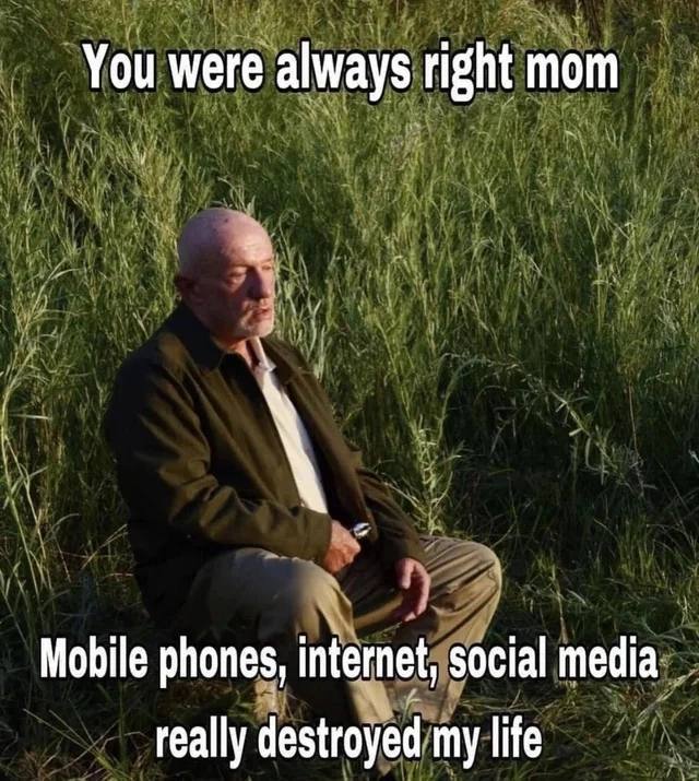 You were always right mom Mobile phones, internet, social media really destroyed my life