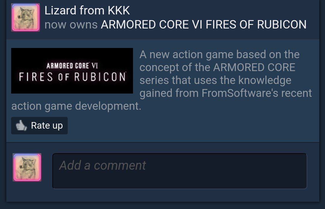 Lizard from KKK пом/ owns ARMORED CORE FIRES OF RUBICON A new action game based on the ARMORED CORE FIRES RUBICON concept of the ARMORED CORE series that uses the knowledge gained from FromSoftware's 