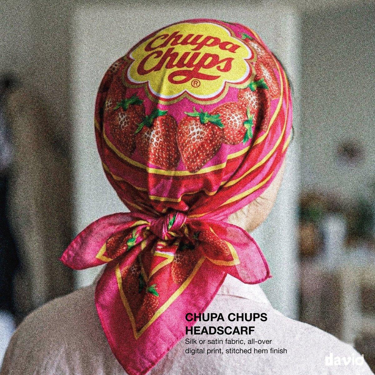 oF 7 Я CHUPS HEADSCARF Silk or satin fabric, all-over digital print, stitched hem finish