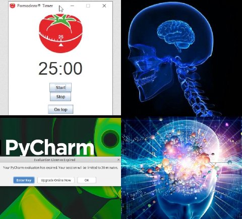 Pomodoro® Timer [2 a Sak Cap 25:00 Start Stop On top wat A PyCharm\ 9 а 1 Evaluation License Expired Your PyCharm evaluation has expired. Your session will be limited to 30 minutes У Jpgrade Online No