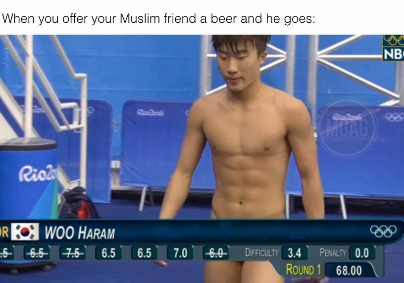 When you offer your Muslim friend a beer and he goes: WOO НАРАМ £5 6.5 3.4 0.0 7.0 ROUND 68.00