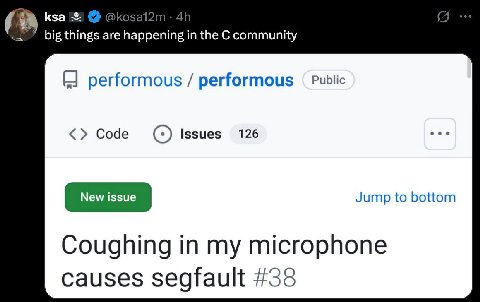 big things are in the community performous performous Public Code (5) Issues 126 Jump to bottom Coughing in my microphone causes segfault #38