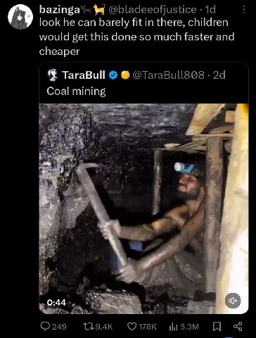 рагтса look he can barely fit in there, children would get this done so much faster and cheaper TaraBull Coal mining 0:44 i