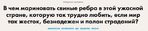 В чем мариновать свиные ребра в этой ужасной стране, которую так трудно любить, если мир так жесток, безнадежен и полон страданий? ЛИБЕРАЛИЗМ ФИЛОСОФИЯ ЕДА ОБЩЕСТВО РОССИЯ