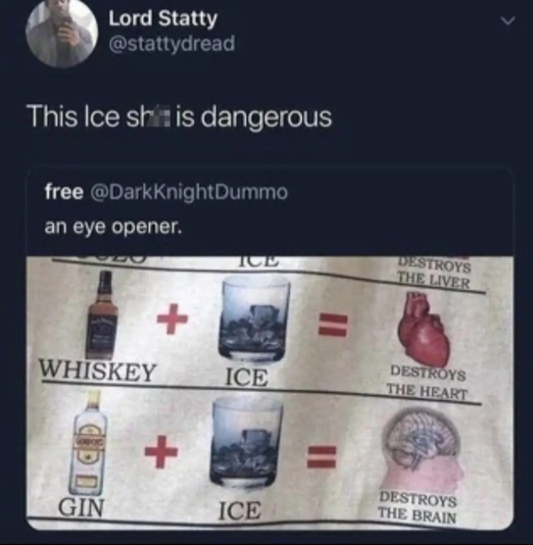 Lord Statty This sht is dangerous free @DarkKnightDummo an eye opener. 4 ESTROYS WHISKEY ICE DESTROYS DESTRoy: GIN ICE ТНЕ BRAIN