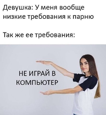 Девушка: У меня вообще низкие требования к парню Так же ее требования: НЕ ИГРАЙ КОМПЬЮТЕР