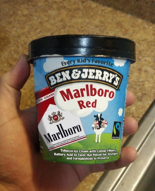 ice Cream with Cotton Filters. Battery Acid to Taste, Rat Poison for Texture Formaldehyde то Preserve