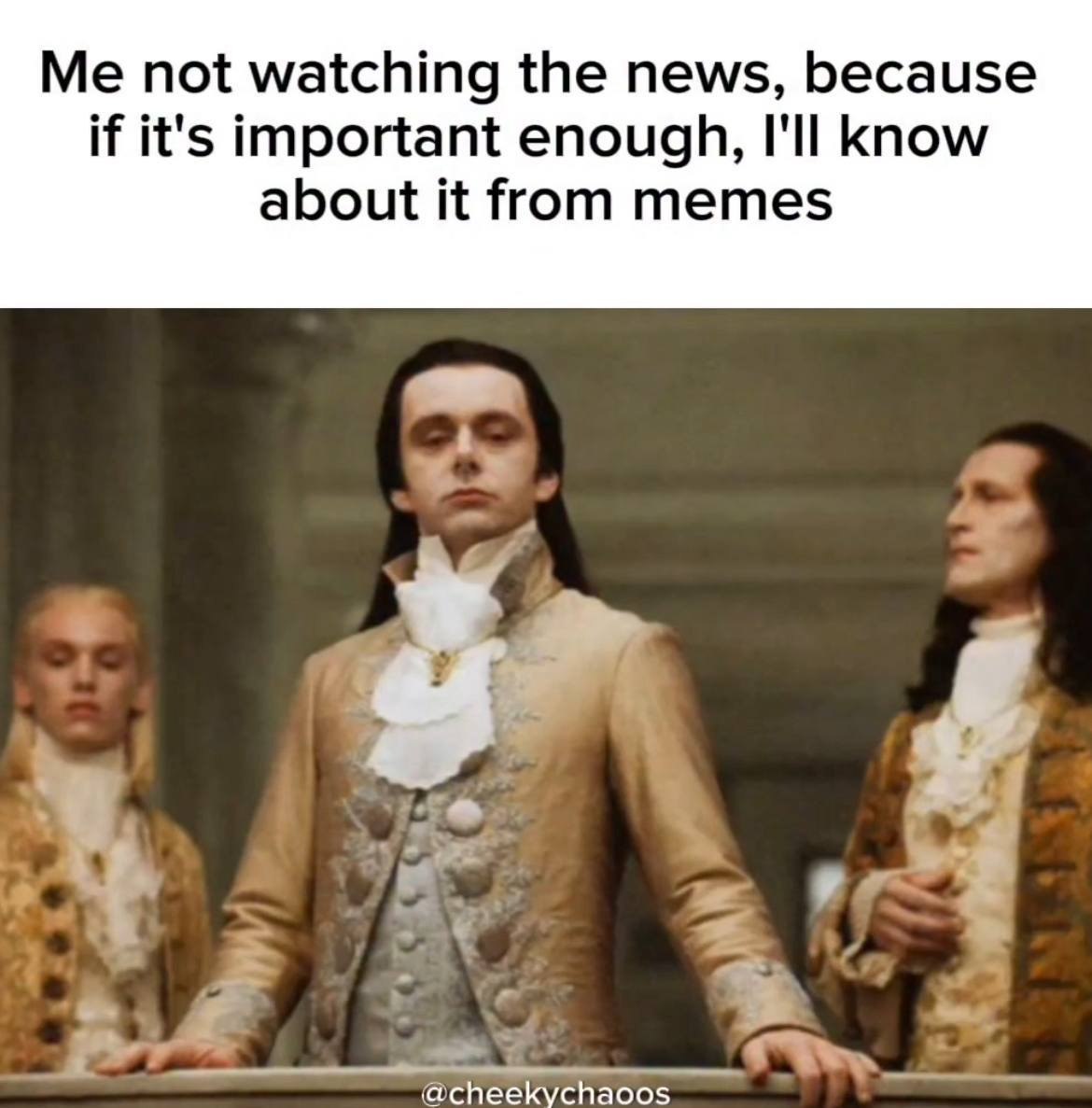 Me not watching the news, because if it's important enough, I'll know about it from memes @cheekvchaoos