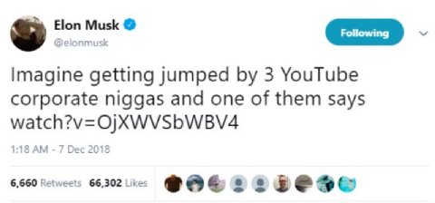 Elon Musk musk Imagine getting jumped 3 YouTube corporate niggas and one of them says watch?v= 1:1 ЗАМ 6.660 66,302 Like Soe