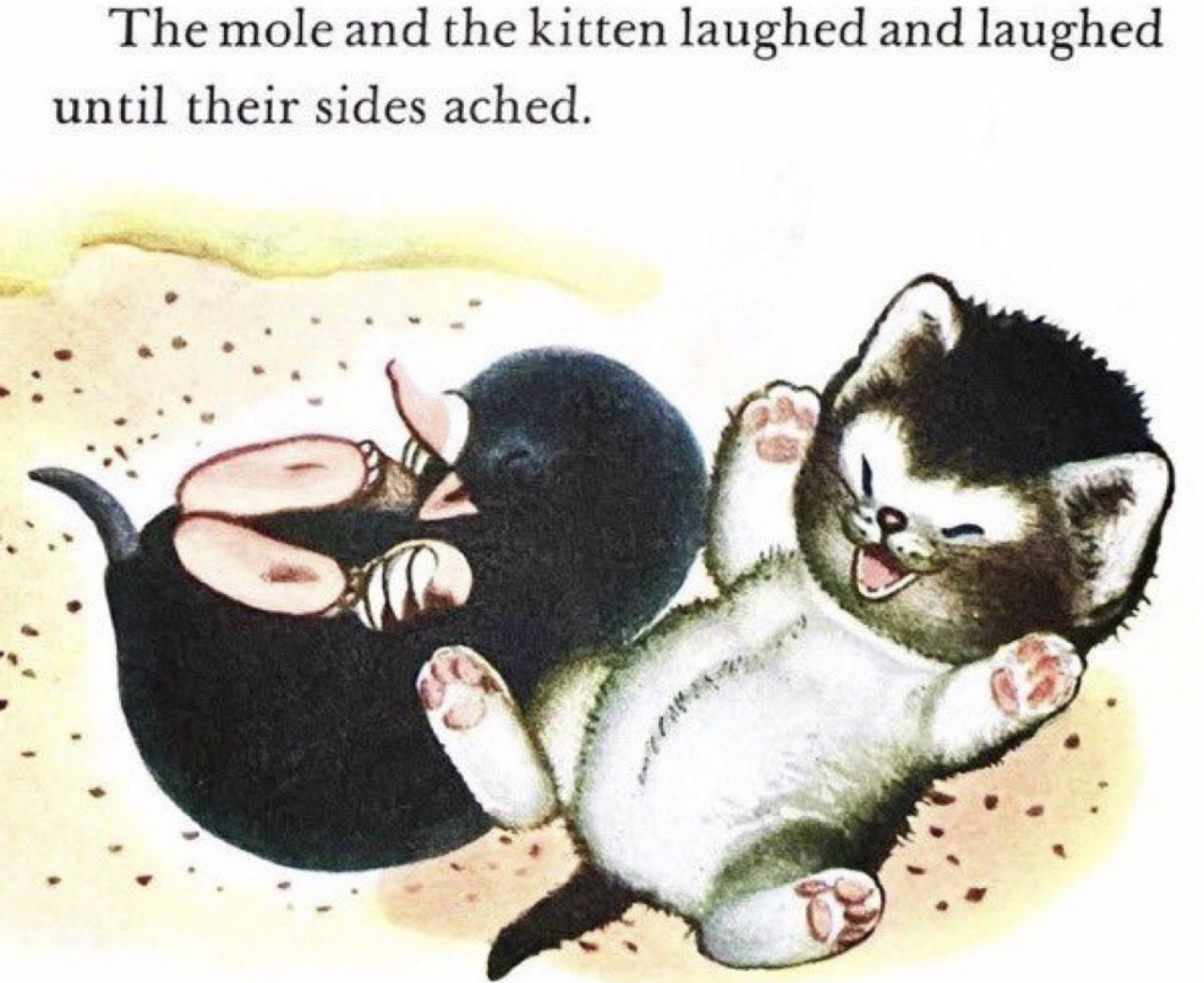 The mole and the kitten laughed and laughed until their sides ached.