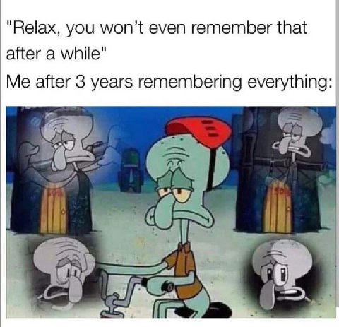 “Relax, you even remember that after a while" Me after 3 years remembering everything: 1 i