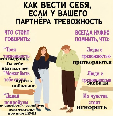 КАК ВЕСТИ СЕБЯ ЕСЛИ У ВАШЕГО ПАРТНЕРА ТРЕВОЖНОСТЬ ЧТО СТОИТ ВСЕГДА НУЖНО ГОВОРИТЬ ПОМНИТЬ, ЧТО “Твоя Люди с тоевожность тревожностью это выдумка себе притворяются всё быть Люди с тебе побольше трево з