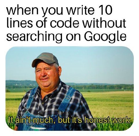 when you write 10 lines of code without searching on Google but