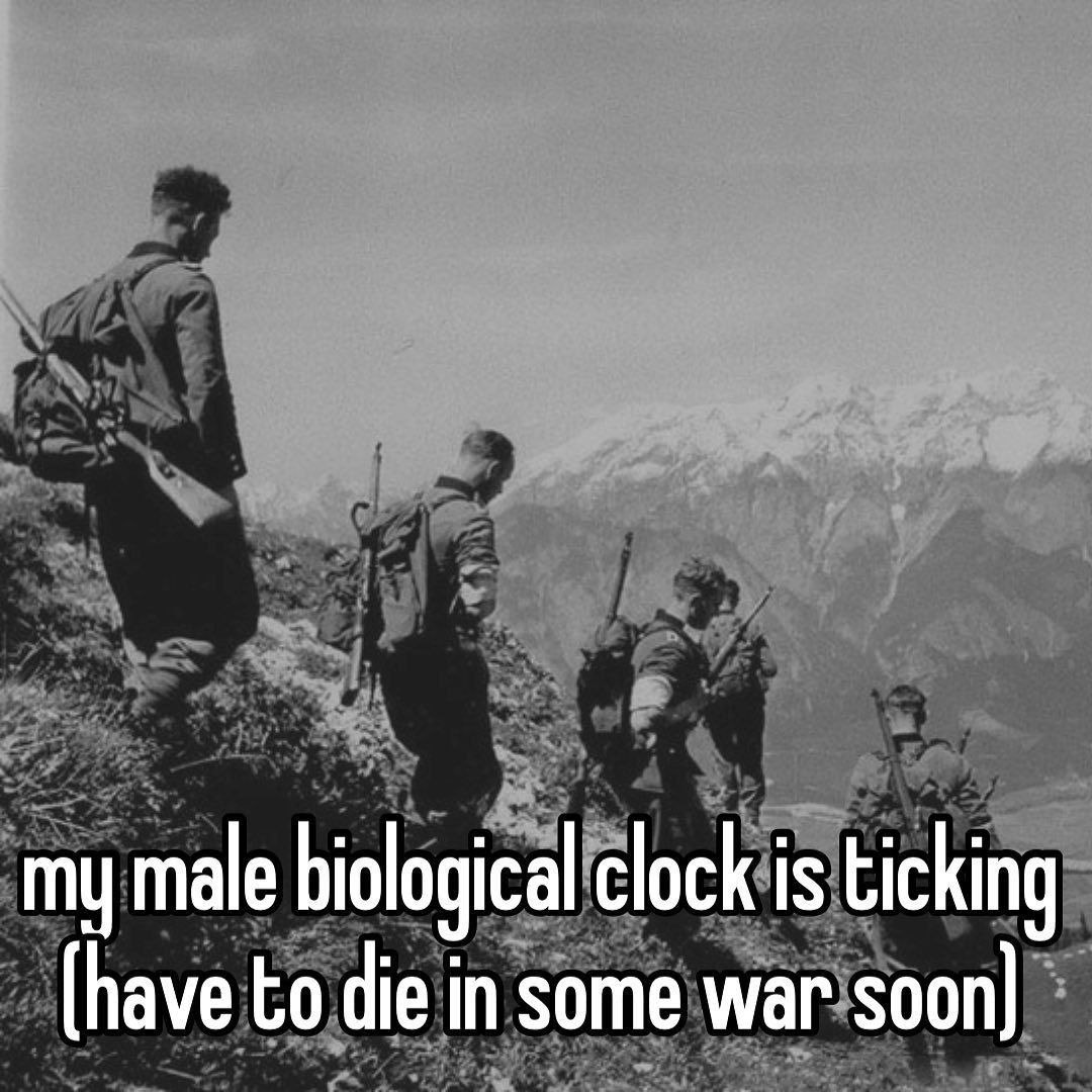 my male biological clock is ticking (have die in some war soon]