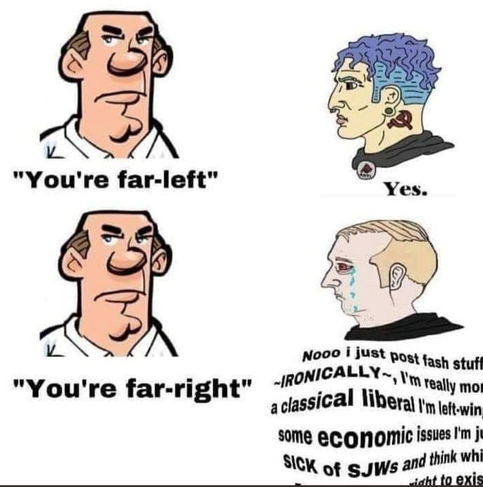 и "You're far-left" Yes. Nooo i just Post fash "You're far-right" really mot lihe зоте issues