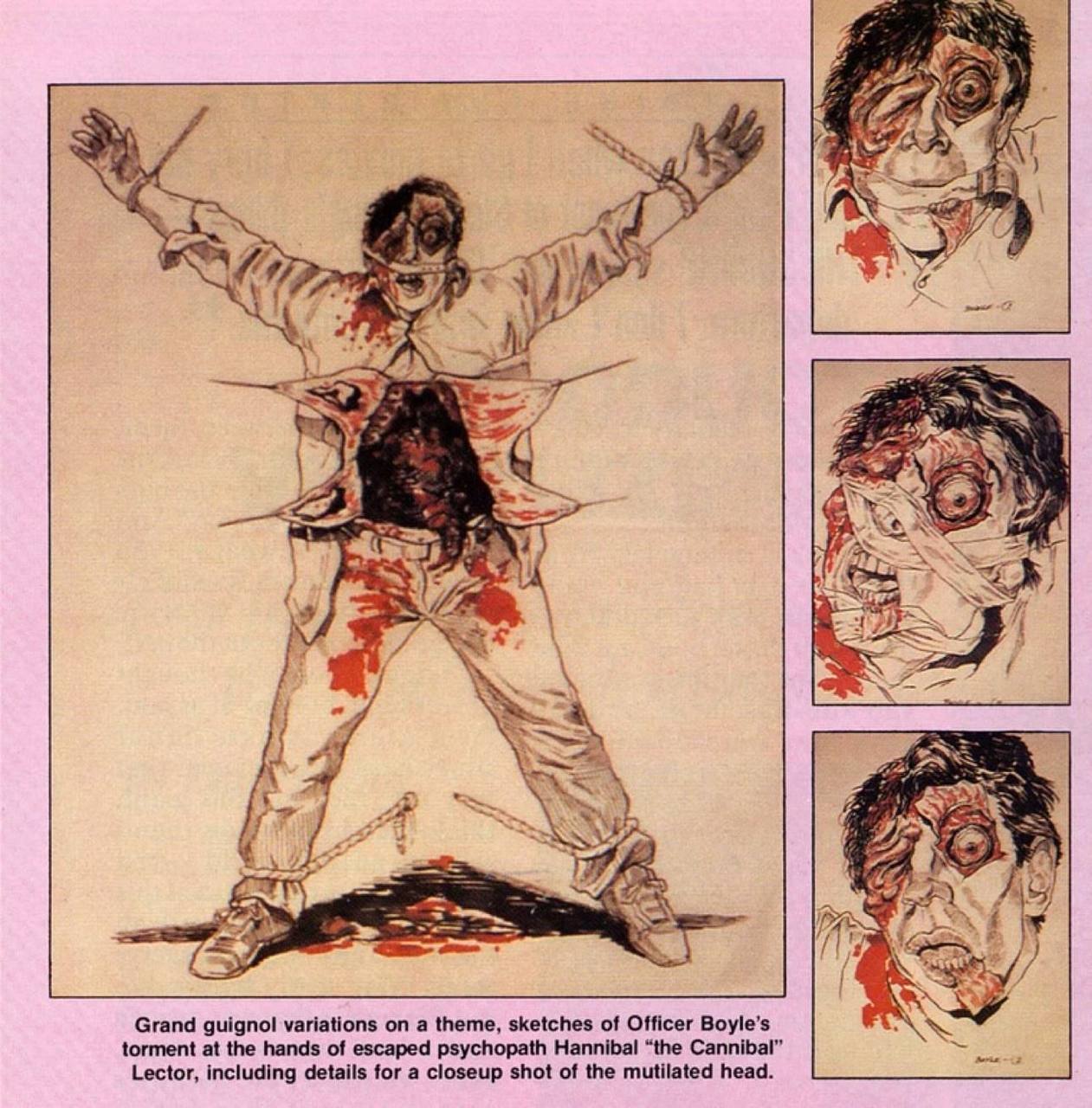 Francis Bacon inspired concept art for 'The Silence of the Lambs,' drawn by various members of the film's design team supervised by Kristi Zea, 1990.

"The difficult fix was on Silence of the Lambs. T