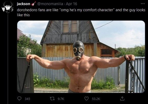 jackson @топотапта Apr 16 dorohedoro fans are like “omg he’s my comfort character” and the guy looks like this i i 1% it 44 54