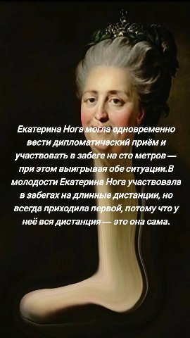 Екатерина Нога могла одновременно вести дипломатический приём и участвовать в забеге на сто метров при этом выигрывая обе ситуации.В молодости Екатерина Нога участвовала в забегах на длинные дистанции
