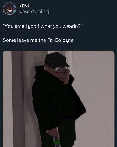 КЕМЛ "You smell good what you wearin?" Some leave me the Fa-Cologne