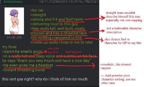 straight man wouldnt describe himself this way, especially not one repping not a believable character description also doesnt feel in character for to say this unrealistic, this doesnt happen с-. bad 