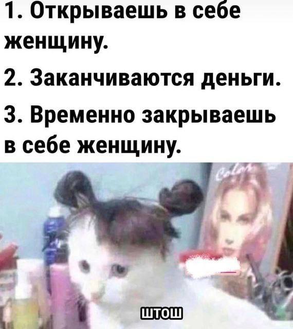 1. Открываешь в себе женщину. 2. Заканчиваются деньги. 3. Временно закрываешь в себе женщину. 4 4