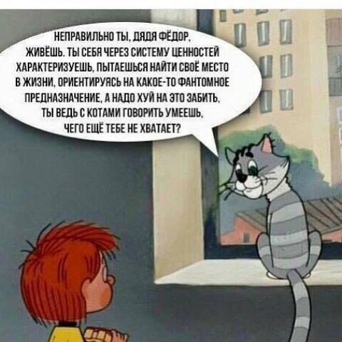 НЕПРАВИЛЬНО ТЫ, дядя 00 ЖИВЕШЬ. ТЫ СЕБЯ ЧЕРЕЗ СИСТЕМУ ЦЕННОСТЕЙ ХАРАКТЕРИЗУЕШЬ, ПЫТАЕШЬСЯ НАЙТИ СВОЁ МЕСТО 1 ОРИЕНТИРУЯСЬ НА КАКОЕ-ТО ФАНТОМНОЕ ПРЕДНАЗНАЧЕНИЕ, А НАДО ХУЙ НА ЭТО ЗАБИТЬ, ТЫ ВЕДЬ С КОТА