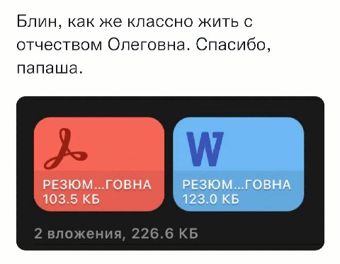 Блин, как же классно жить с отчеством Олеговна. Спасибо, папаша. РЕЗЮМ...ГОВНА 103.5 123.0 2 вложения, 226.6