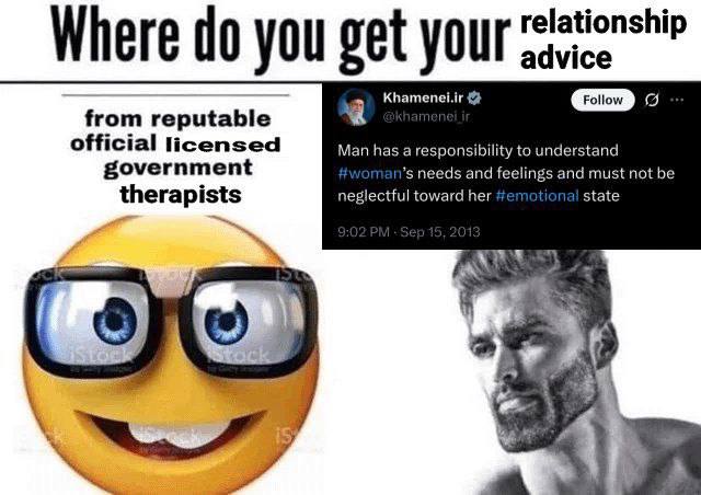 relationship Where you get your advice Khamenei.ir о from reputable official licensed Man has a responsibility to understand government needs and feelings and must not be therapists neglectful toward 