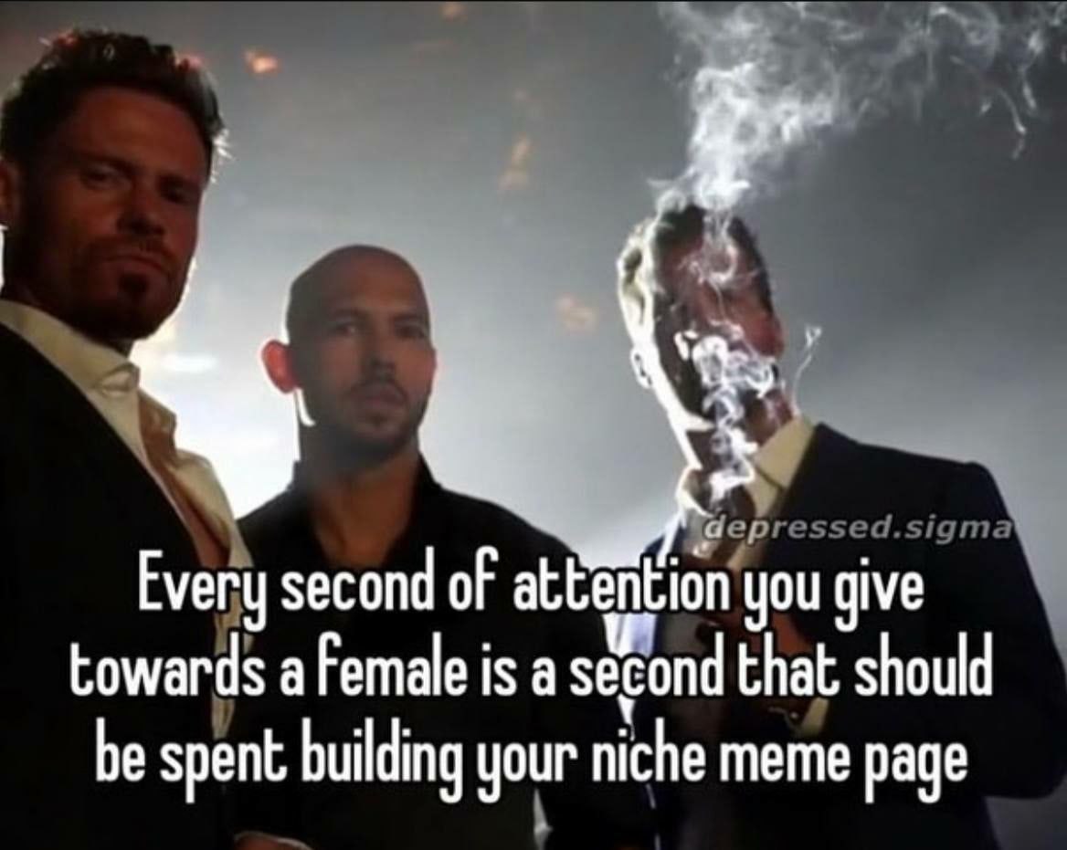 Every second of attention you give towards afemale is a second that should be spent building your niche meme page