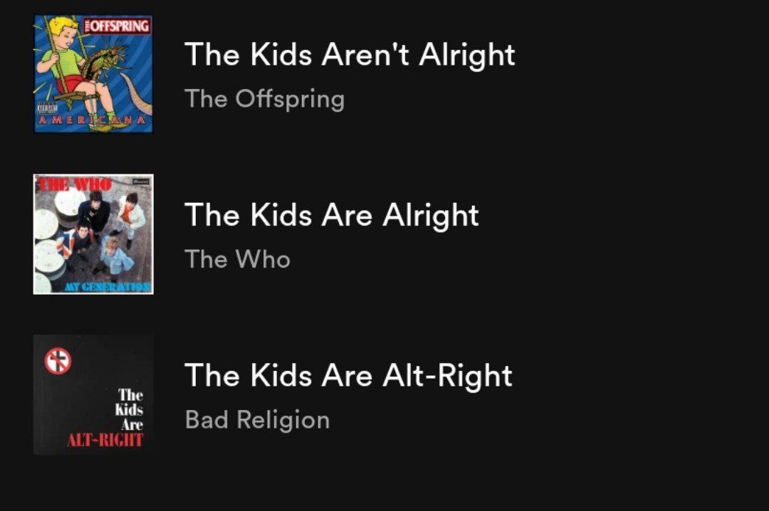 The Kids Aren't Alright The Offspring The Kids Are Alright The Who MY The Kids Are Alt-Right Bad Religion ALT-RIGHI