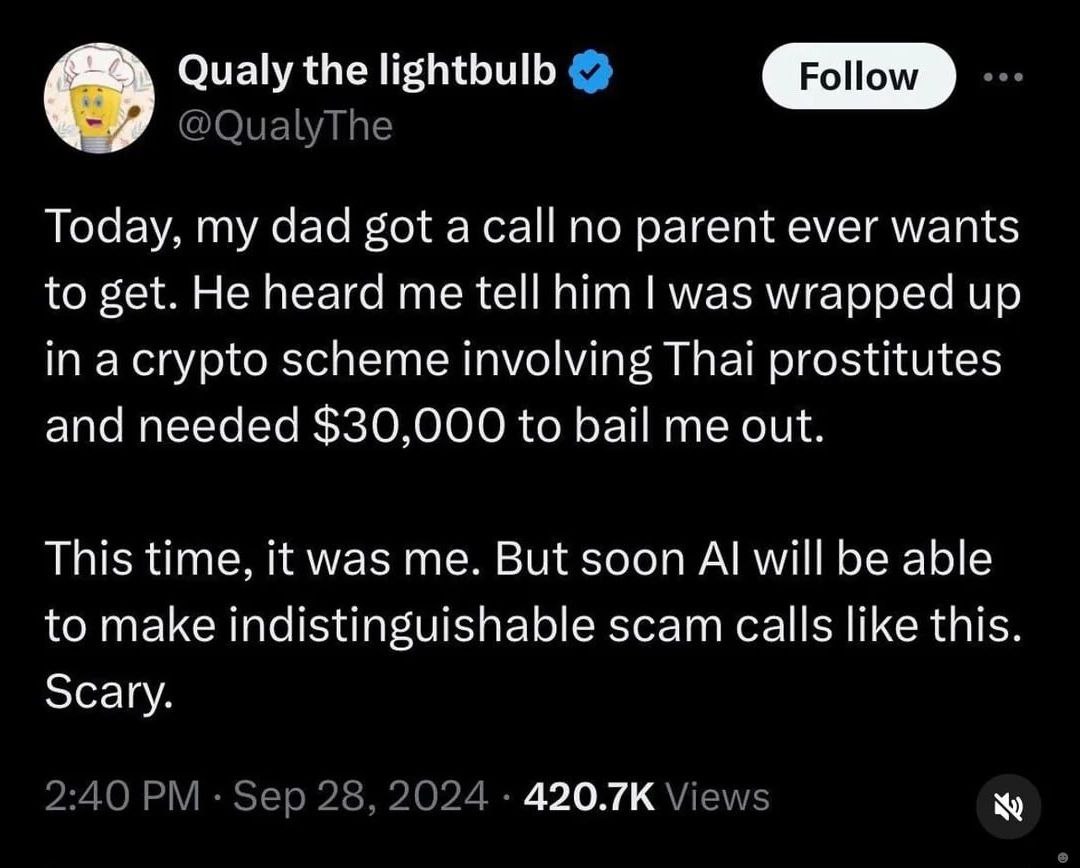 Qualy the lightbulb Today, my dad got а no parent ever wants to get. He heard me tell him was wrapped up in acrypto scheme involving Thai prostitutes and needed $30,000 to bail me out. This time, it w