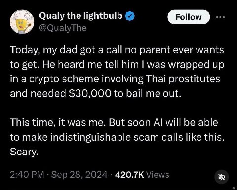 Qualy the lightbulb Today, my dad got а no parent ever wants to get. He heard me tell him was wrapped up in acrypto scheme involving Thai prostitutes and needed $30,000 to bail me out. This time, it w