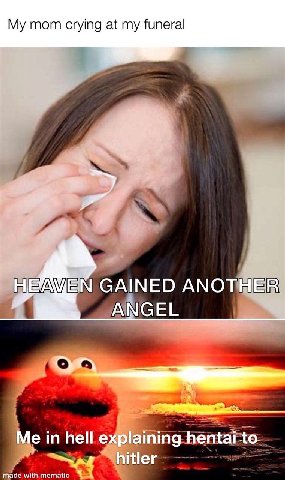 mom crying at my funeral GAINED ANOTHER ANGEL Me in hell explaining made with mematic hitler
