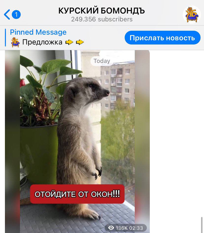 КУРСКИЙ БОМОНДЪ 249.356 subscribers Предложка рислать новость Toda а в 1 ОТОЙДИТЕ ОТ OKOH!!! 136К 02:33