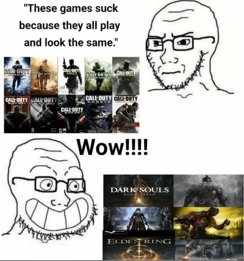 "These games suck because they all play and look the same." 4 Мом!!! РАВ SOULS с.) A®