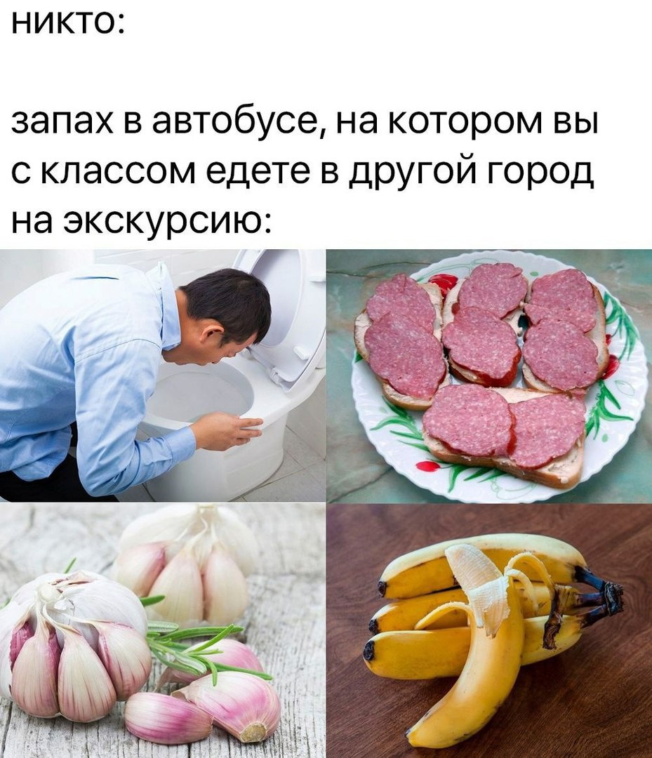 НИКТО: запах в автобусе, на котором вы с классом едете в другой город на экскурсию: 4 "4