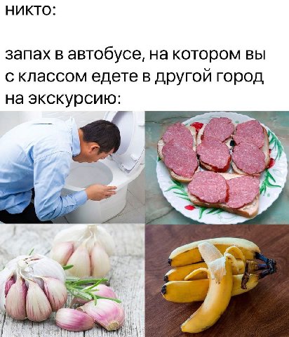 НИКТО: запах в автобусе, на котором вы с классом едете в другой город на экскурсию: 4 "4