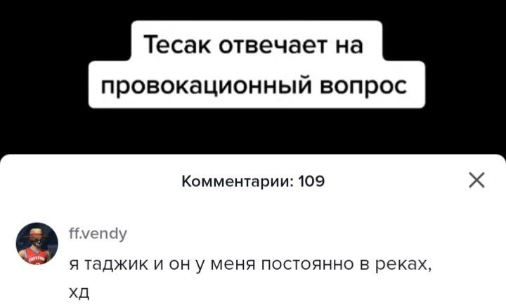 Тесак отвечает на провокационный вопрос Комментарии: 109 Нмепау я таджик и меня постоянно в реках,