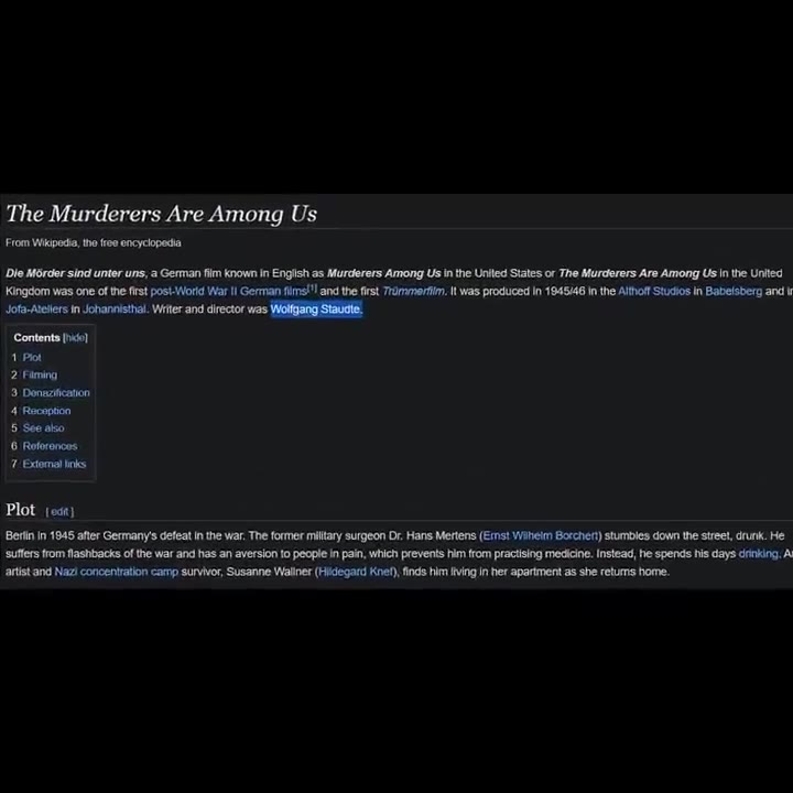 & ) Мбоко ® (Namie stan) oo | refuse to believe that this person exists ‘Die Mérder sind unter uns, a German fim known n Engish as Murderers Among Us inthe Untied States or The Murderers Are Among Us