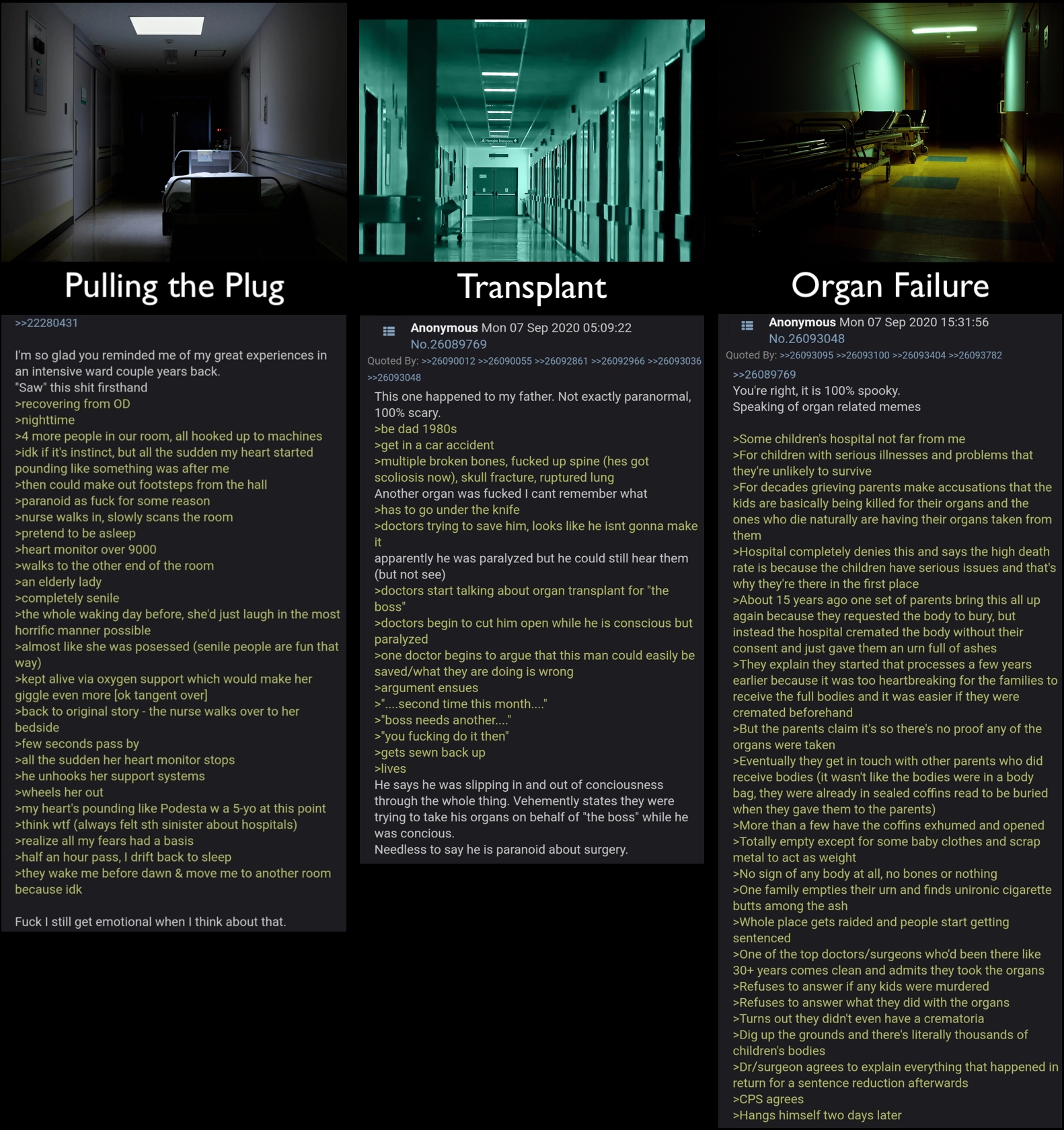 Pulling the Plug Transplant Organ Failure Anonymous Mon 0/ Sep 2020 15:31:56 Anonymous Моп 07 Sep 2020 05:09:22 lins: jad me с my expe in couple ars hack Зах this shit firsthand This one happened to m