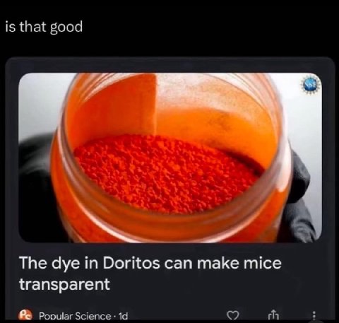 is that good The dye in Doritos can make mice transparent Science с