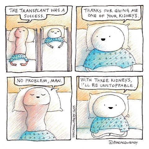 THE TRANSPLANT WAS А THANKs FOR GIVING ME SUCCESS. ONE OF Усов KIDNEYS. i. НИ NO PROBLEM, MAN. WITH THREE KIDNEYS, BE UNSTOPPABLE. 3 5 45 2 [5]